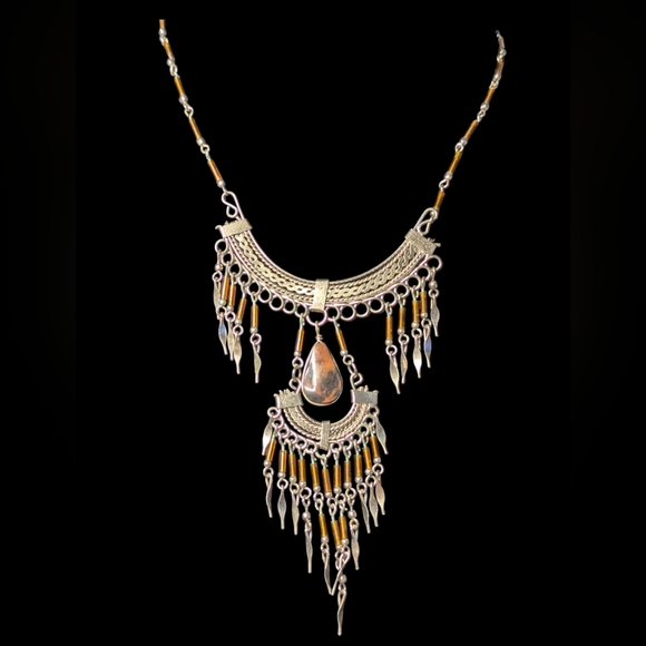 Vintage Southwestern Peruvian Boho Stone Bib Necklace and Earring Set - Picture 2 of 7